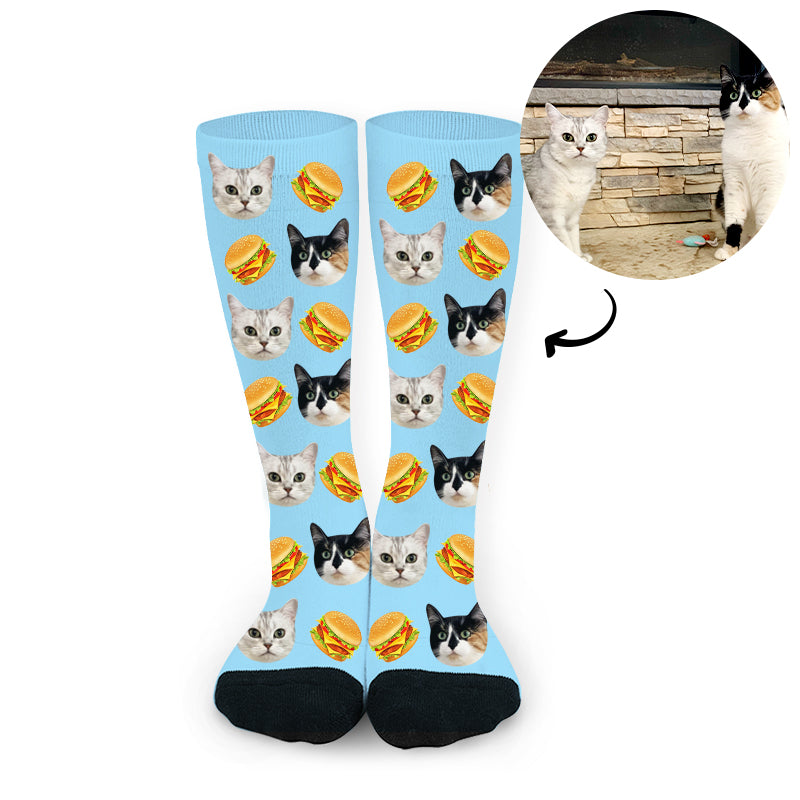 Personalized Pet Face Sock with Picture Customized Dog Stocking with Pizza, Burger - OARSE