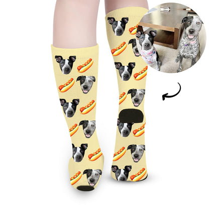 Personalized Pet Face Sock with Picture Customized Dog Stocking with Pizza, Burger - OARSE