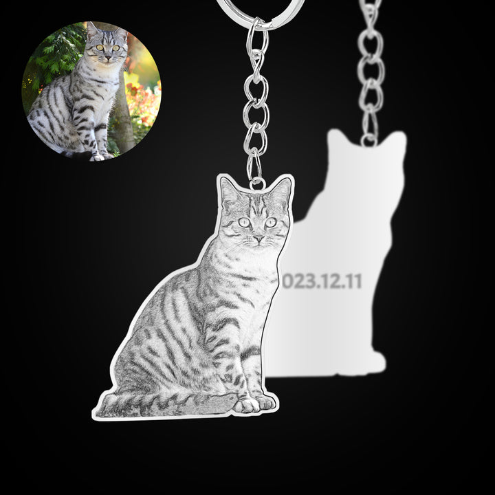 Custom Pet Keychain with Dog/Cat Photo Engraved Personalized Memorial Keychain - OARSE