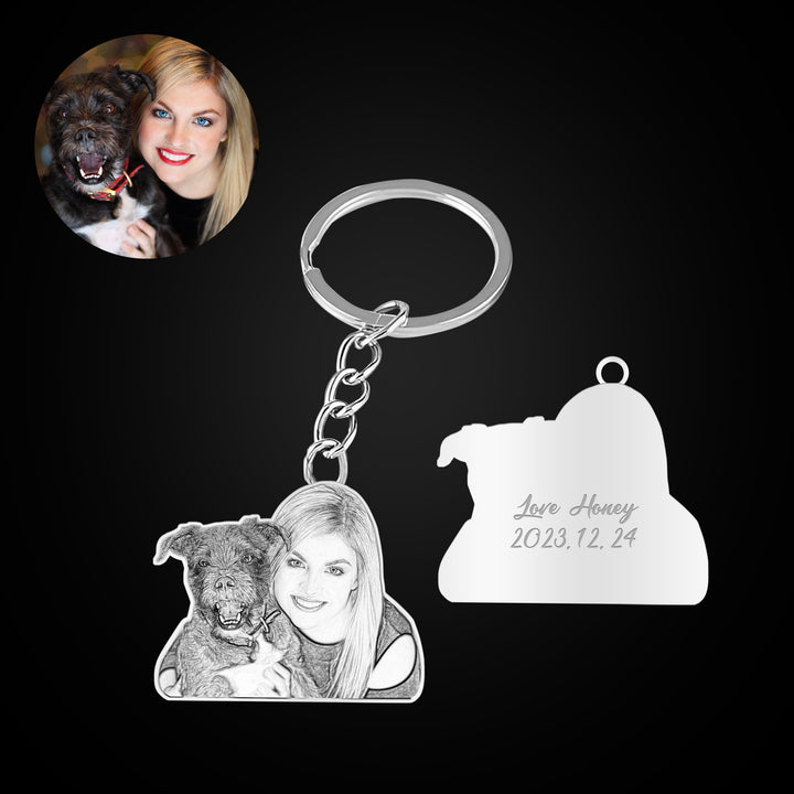 Custom Pet Keychain with Dog/Cat Photo Engraved Personalized Memorial Keychain - OARSE