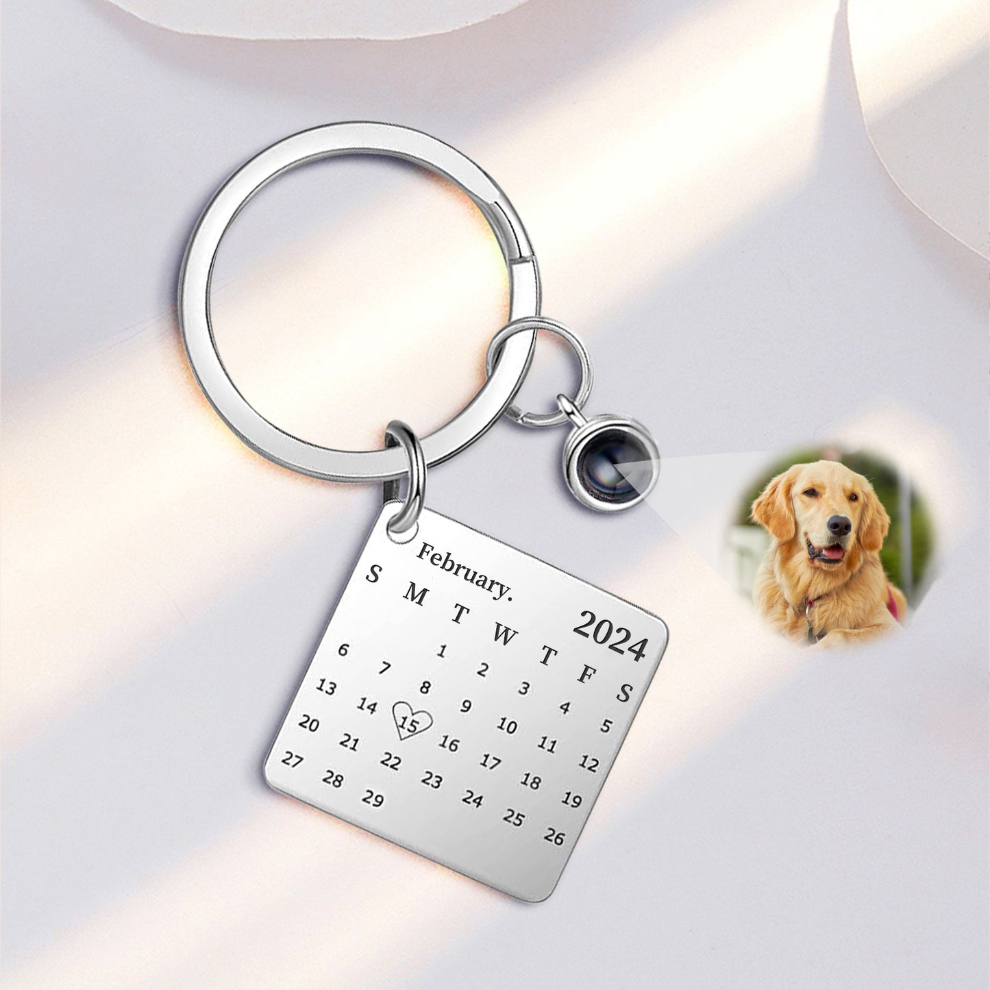 Custom Pet Memorial Keychain with Projection and Calendar