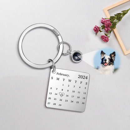 Custom Pet Memorial Keychain with Projection and Calendar