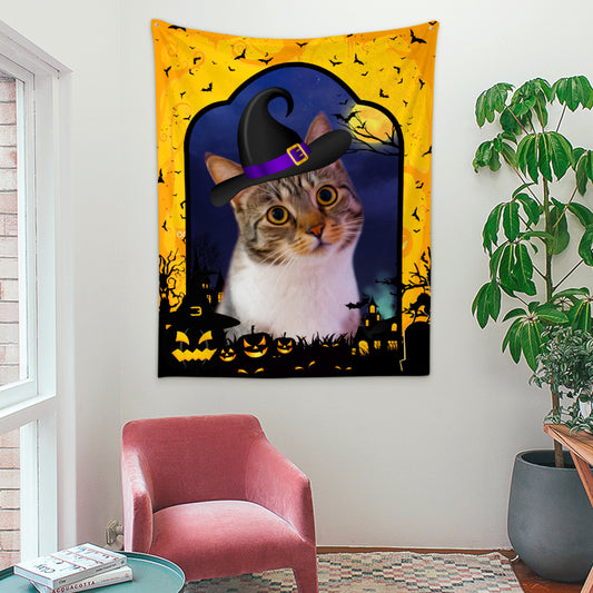 Custom Pet Halloween Tapestry from Photo Personalized Picture Tapestry Wall Hanging - OARSE