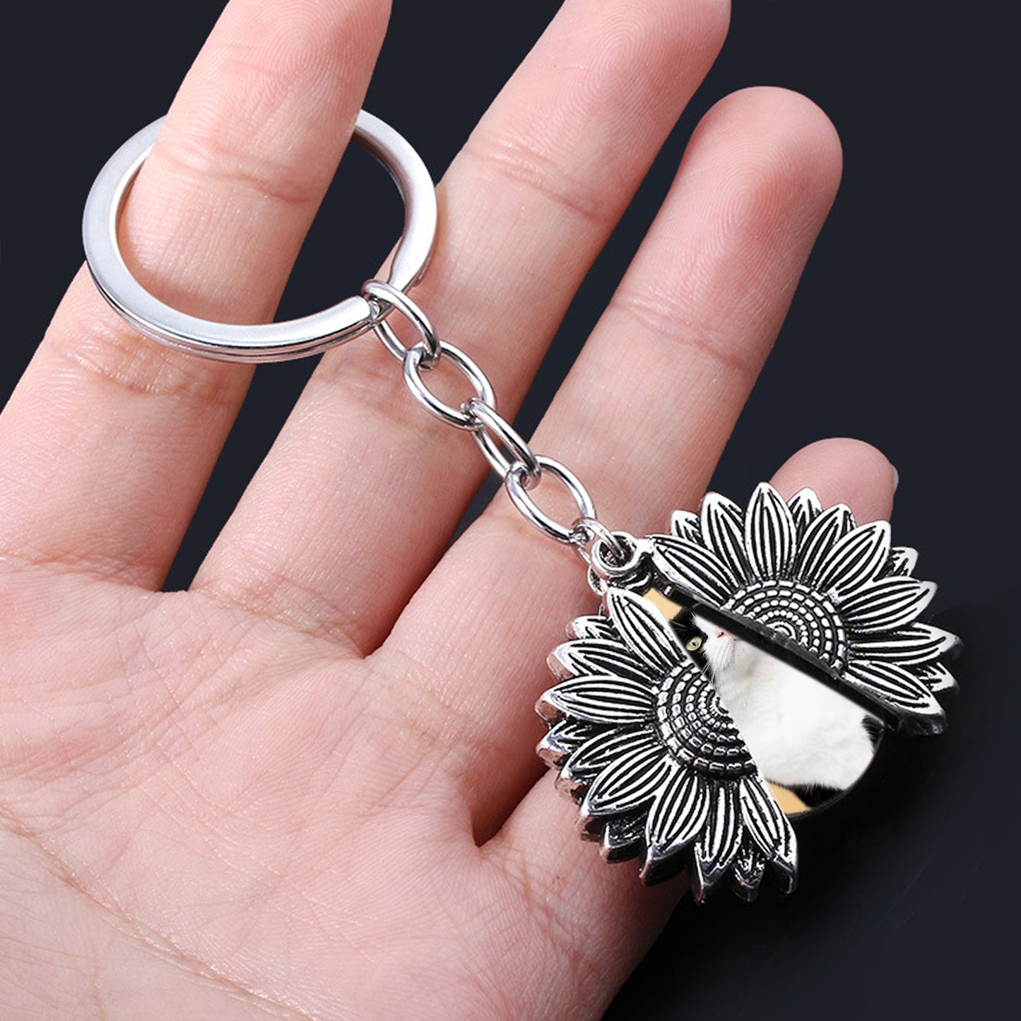 Custom Pet Photo Keychain - Sunflower