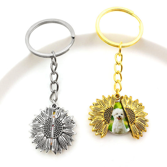 Custom Pet Photo Keychain - Sunflower