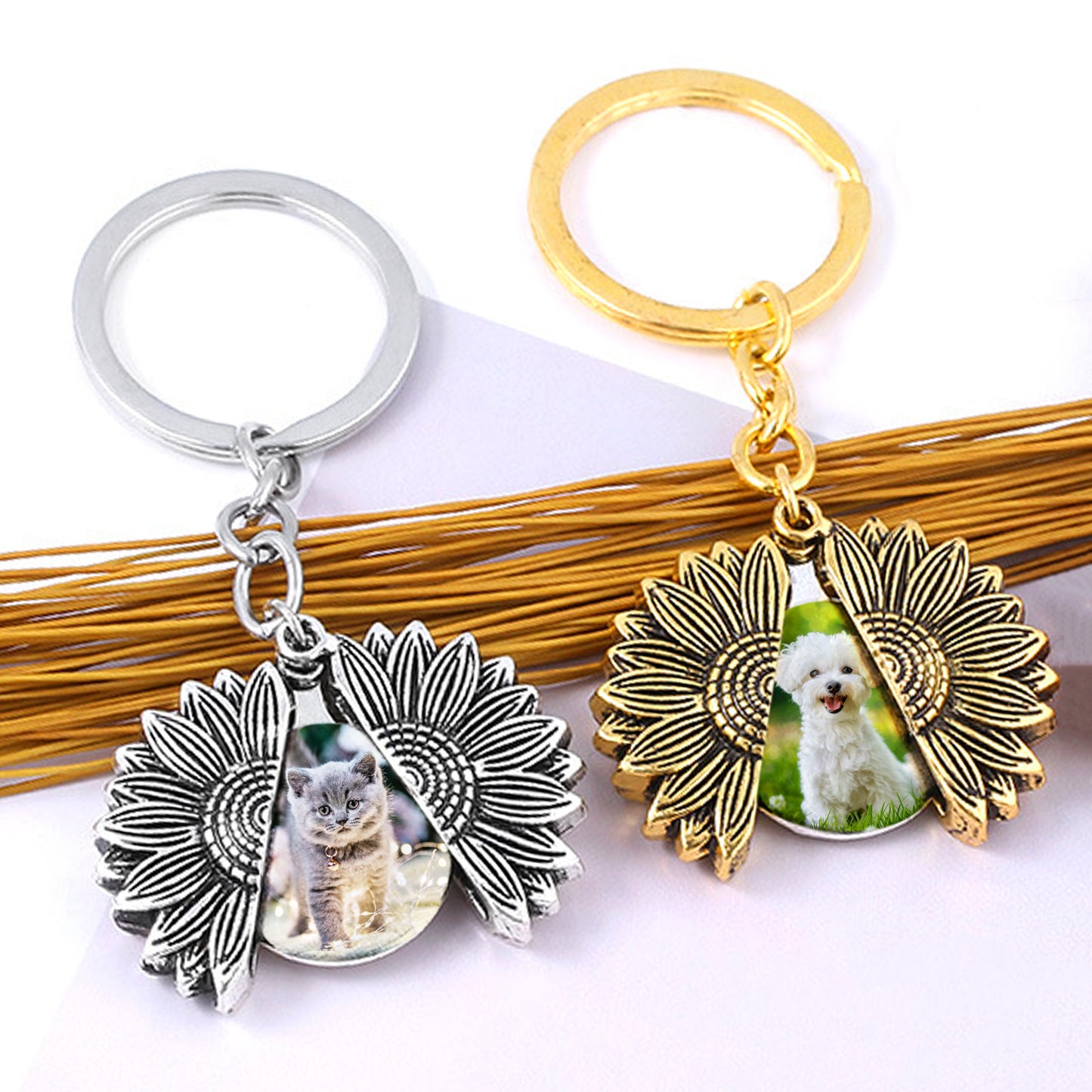 Custom Pet Photo Keychain - Sunflower