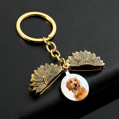 Custom Pet Photo Keychain - Sunflower