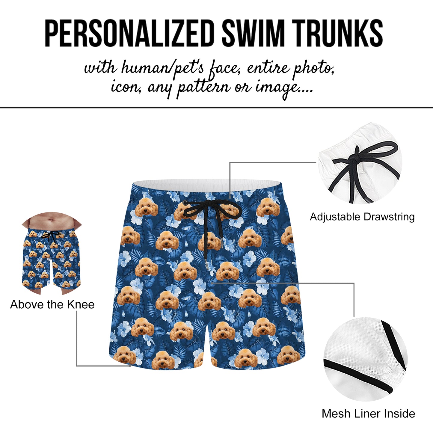 Custom Pet Photo Swim Trunks for Men