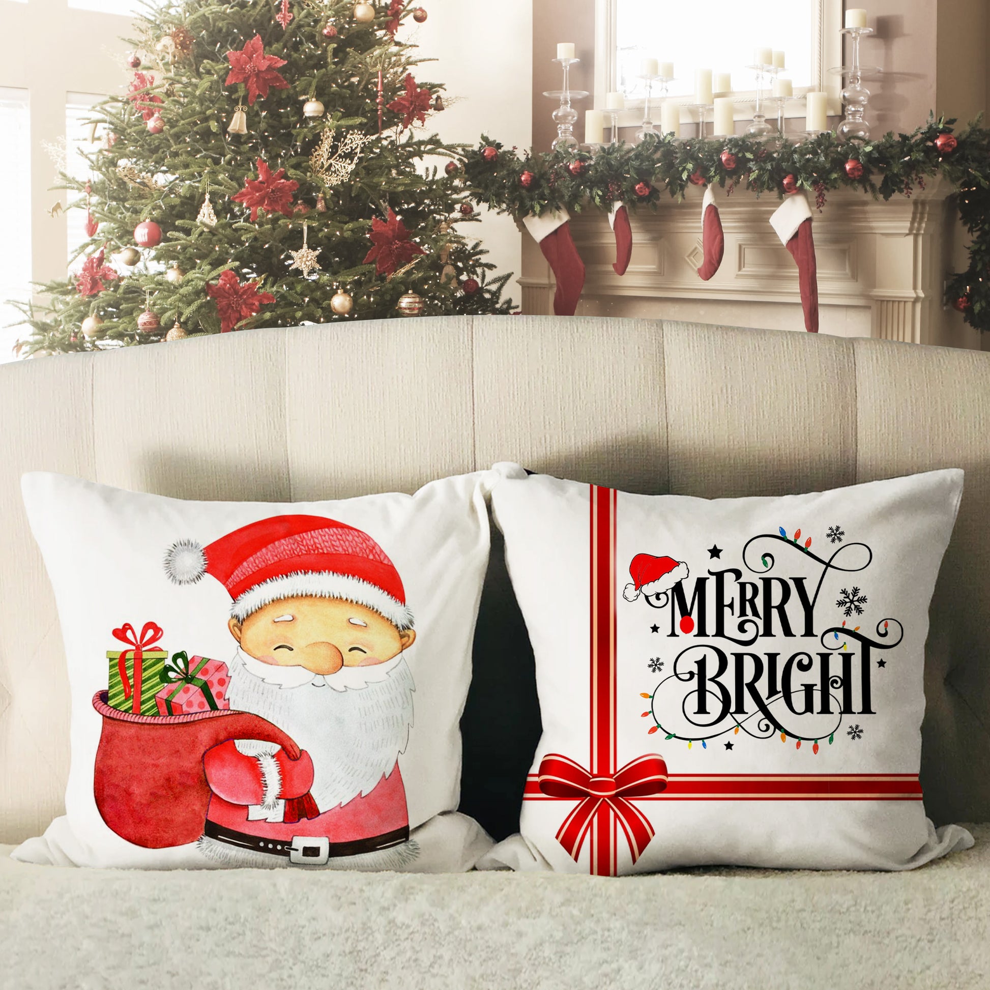 Merry Christmas Pillow With Santa Claus Unique Merry Bright Pillows - OARSE