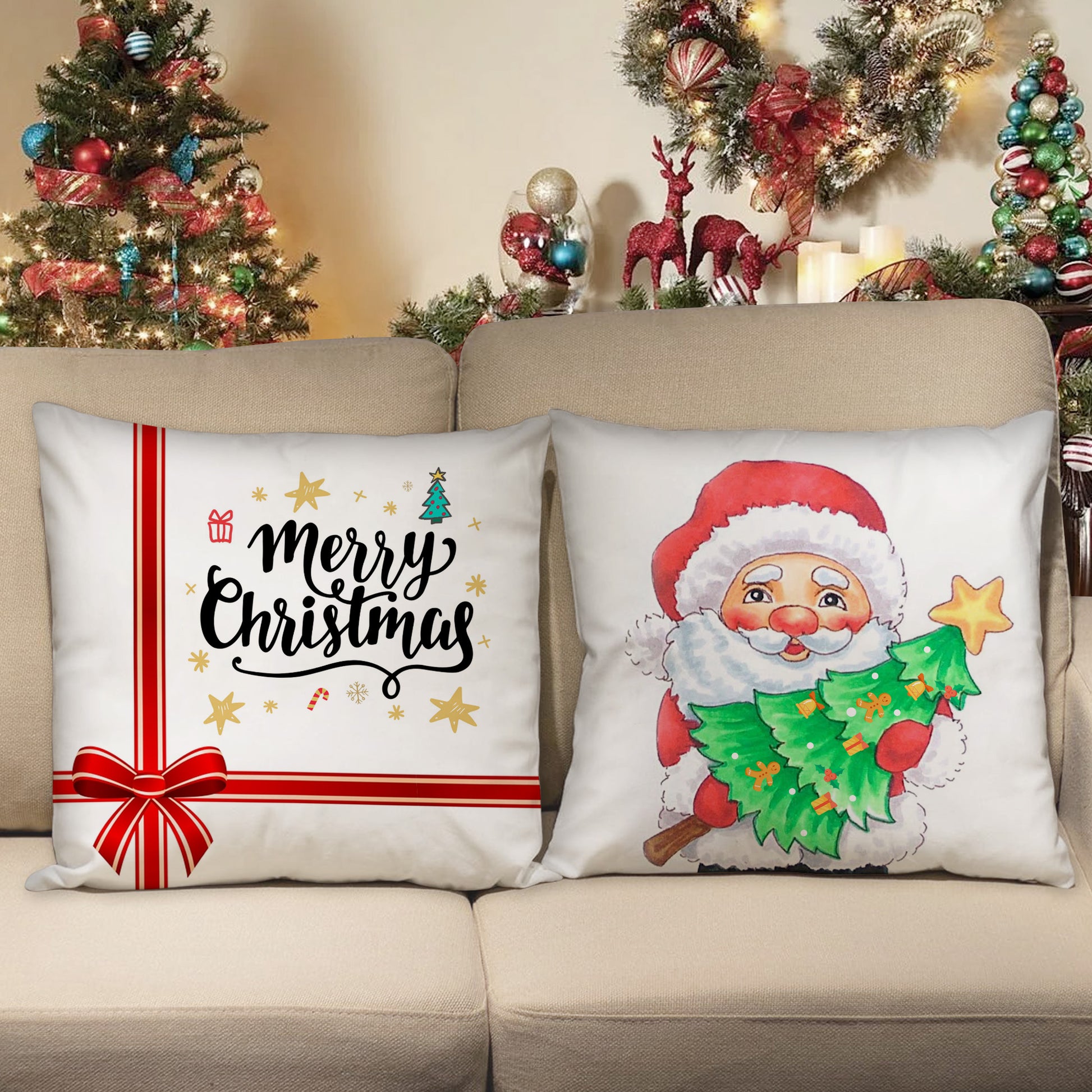 Merry Christmas Pillow With Santa Claus Unique Merry Bright Pillows - OARSE