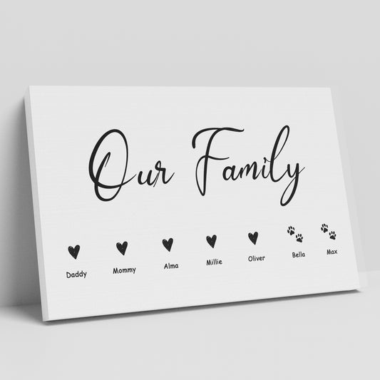 "Our Family" Personalized Name Canvas Prints with Paw