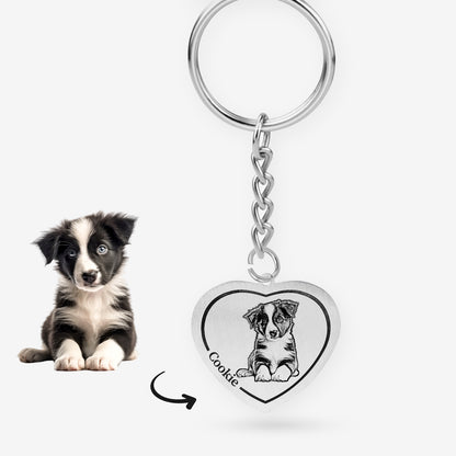 Personalized Heart Pet Photo Pendant Keychain with Name