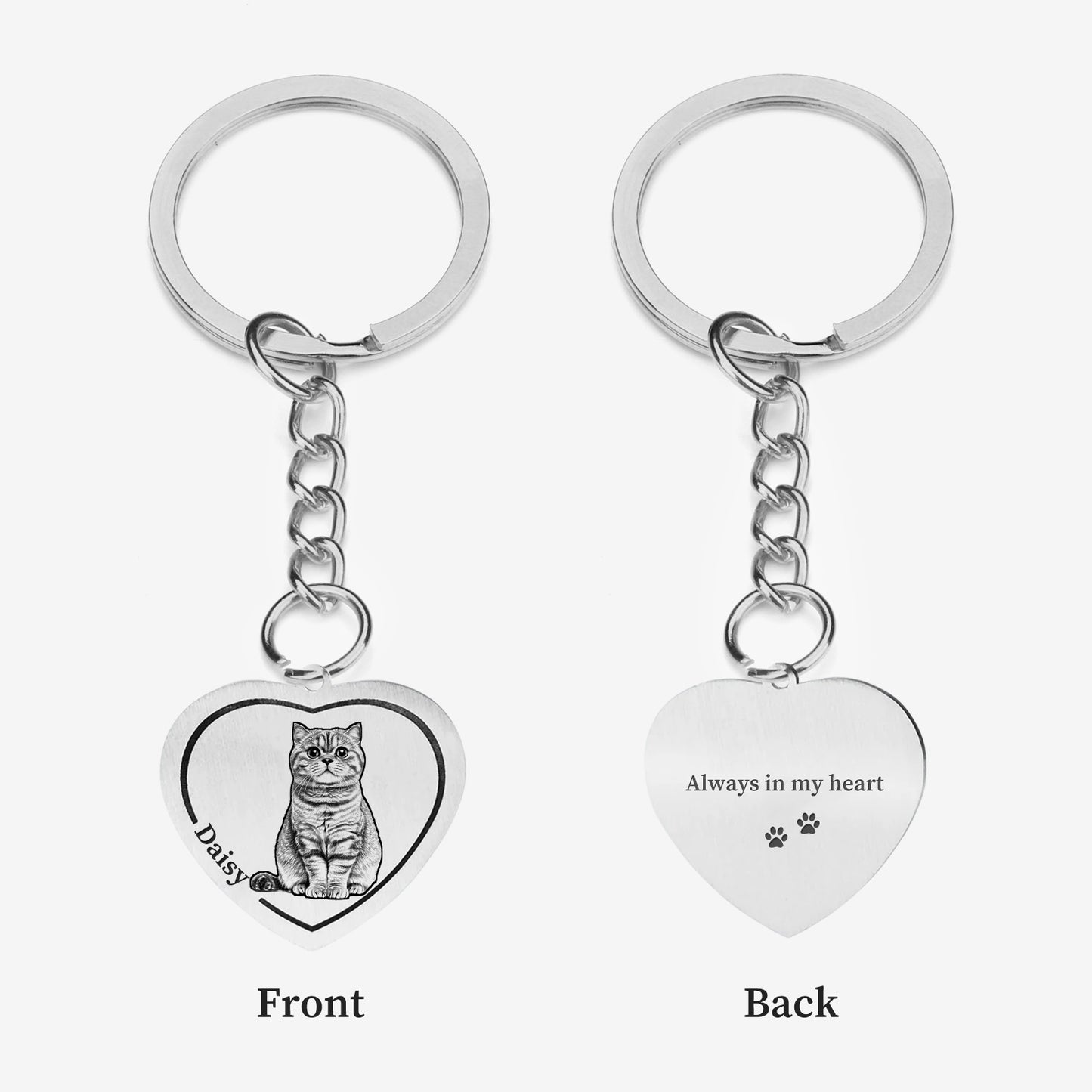 Personalized Heart Pet Photo Pendant Keychain with Name