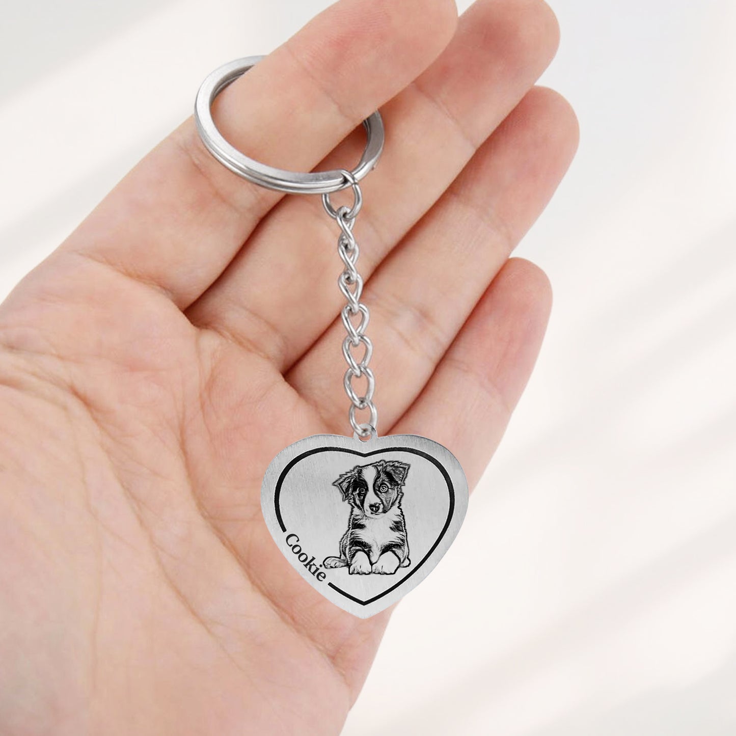 Personalized Heart Pet Photo Pendant Keychain with Name