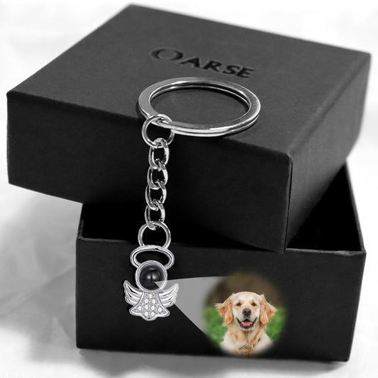 Personalized Pet Photo Projection Keychain - Angel