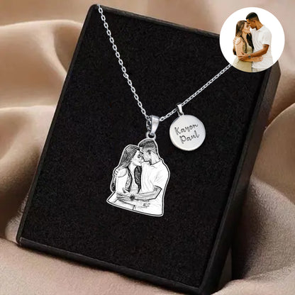 Photo Engraved Necklace Sterling Silver Picture Necklace With Tag, Personalized Necklaces For Her Him - Oarse