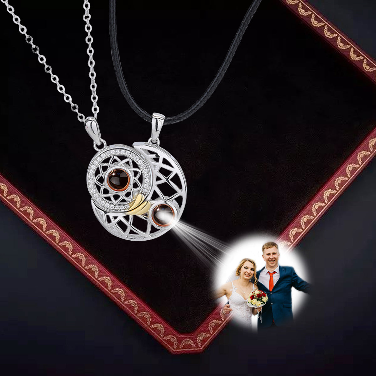 Sun and Moon Two S925 Projection Necklaces Custom Couple Necklaces - Package Two - Oarse