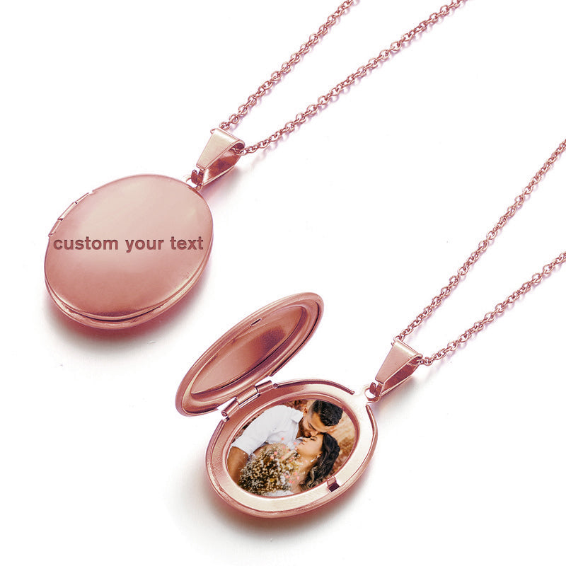 Oval Locket Necklace Personalized Photo Locket Necklace For Her Him - Oarse