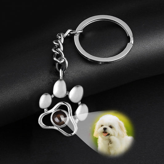 Custom Projection Keychain with Pet Photo Personalized Paw Print Keychain for Pet Lovers - OARSE