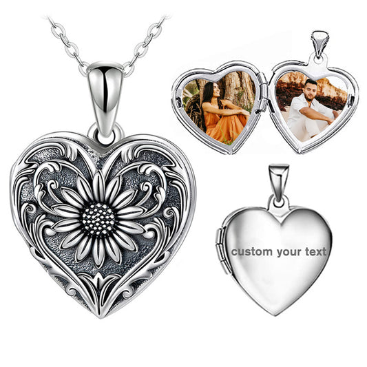 Flower Photo Heart Locket Necklace With 2 Pictures Inside, Sterling Silver Custom Necklace - Oarse