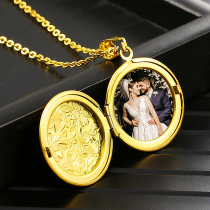 Floral Locket Necklace, Personalized Photo Locket Necklace For Couples - Oarse