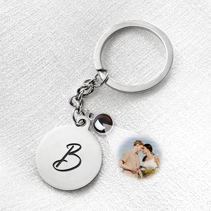 Custom Photo Projection Keychain, Initials Engraved Disc Necklace - Oarse