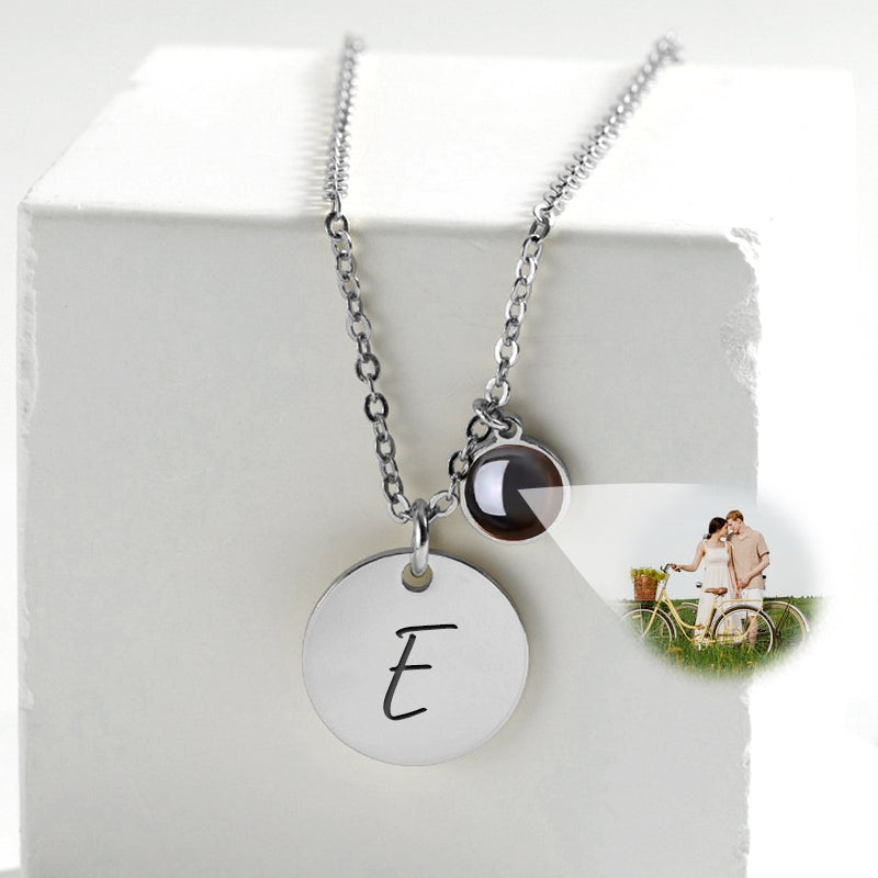 Customized Photo Projection Necklace, Initials Engraved Disc Necklace - Oarse