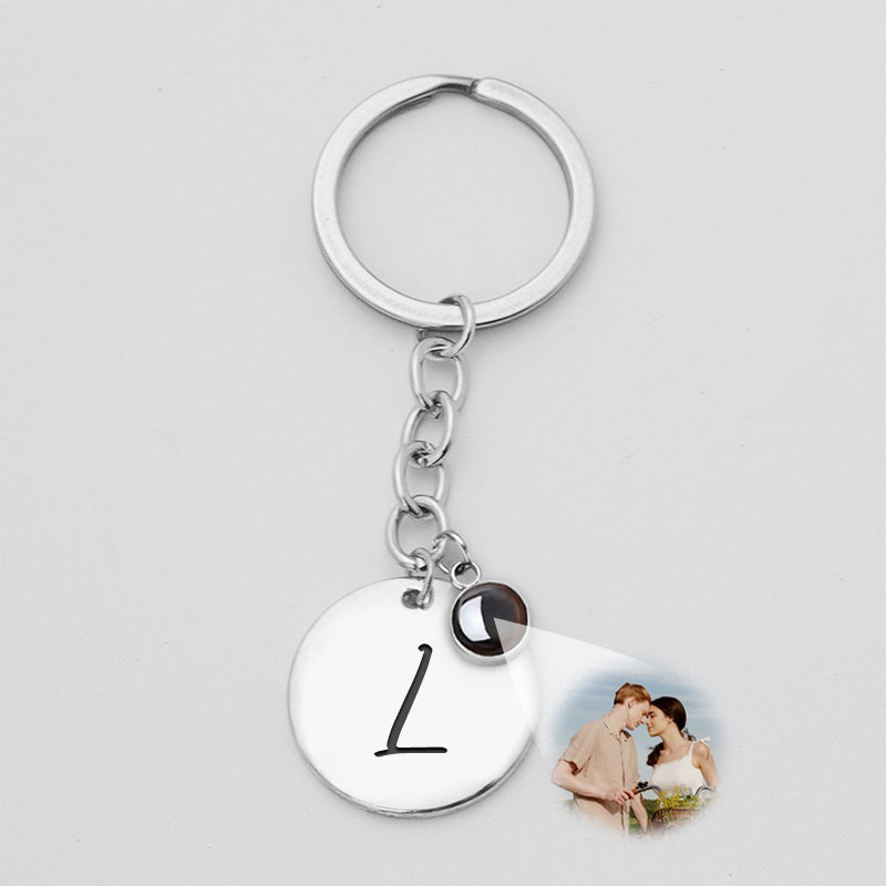 Custom Photo Projection Keychain, Initials Engraved Disc Necklace - Oarse