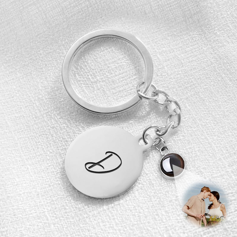 Custom Photo Projection Keychain, Initials Engraved Disc Necklace - Oarse