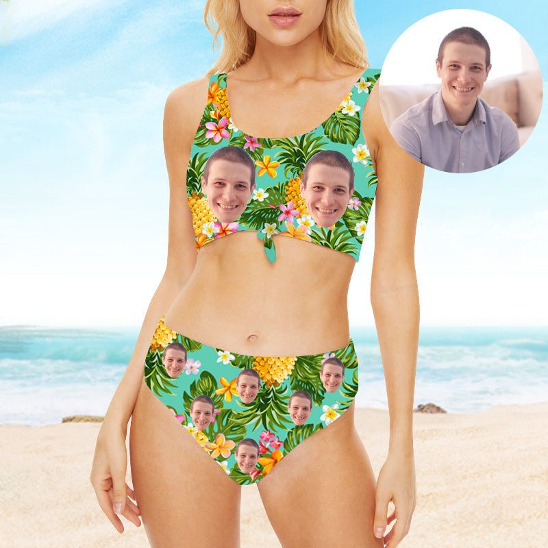 Custom Face Swimsuit Hawaiian Print Bathing Suit - Oarse