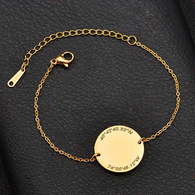 Custom Coordinate Bracelet Engraved Disc Latitude Longitude Bracelet - Oarse