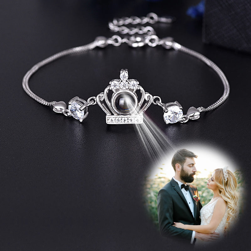 Crown Photo Projection Bracelet, Heart Sterling Silver Personalised Bracelet For Girlfriend - Oarse