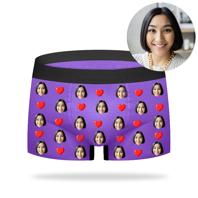 Custom Face On Boxers Briefs With Heart - Oarse