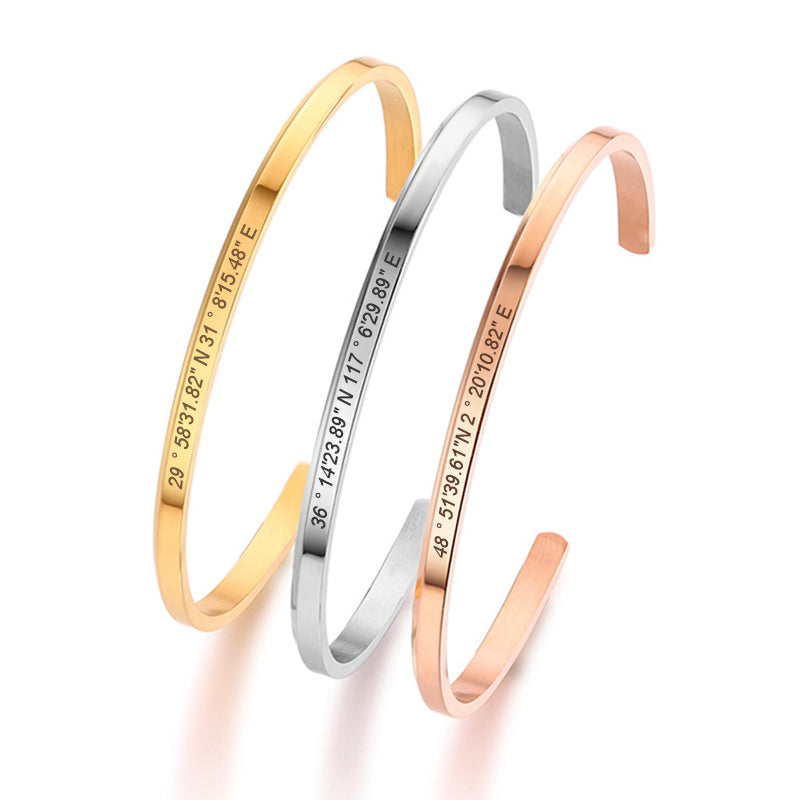 Personalized Engraved Bracelets Longitude And Latitude Bracelets Coordinates Cuff Bracelet - Oarse