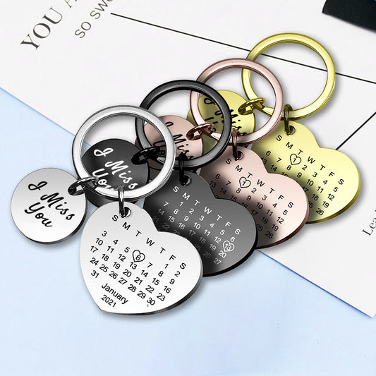 Heart Custom Engraved Keychain, Calendar Personalized Keychains - Oarse