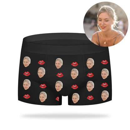 Custom Made Lover Face Lip Boxer Shorts - Oarse