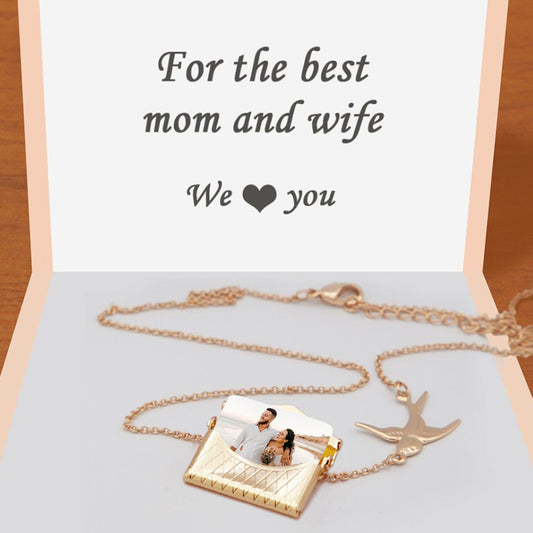 Envelope Locket Necklace With Bird, Personalised Locket Necklace With Photo - Oarse