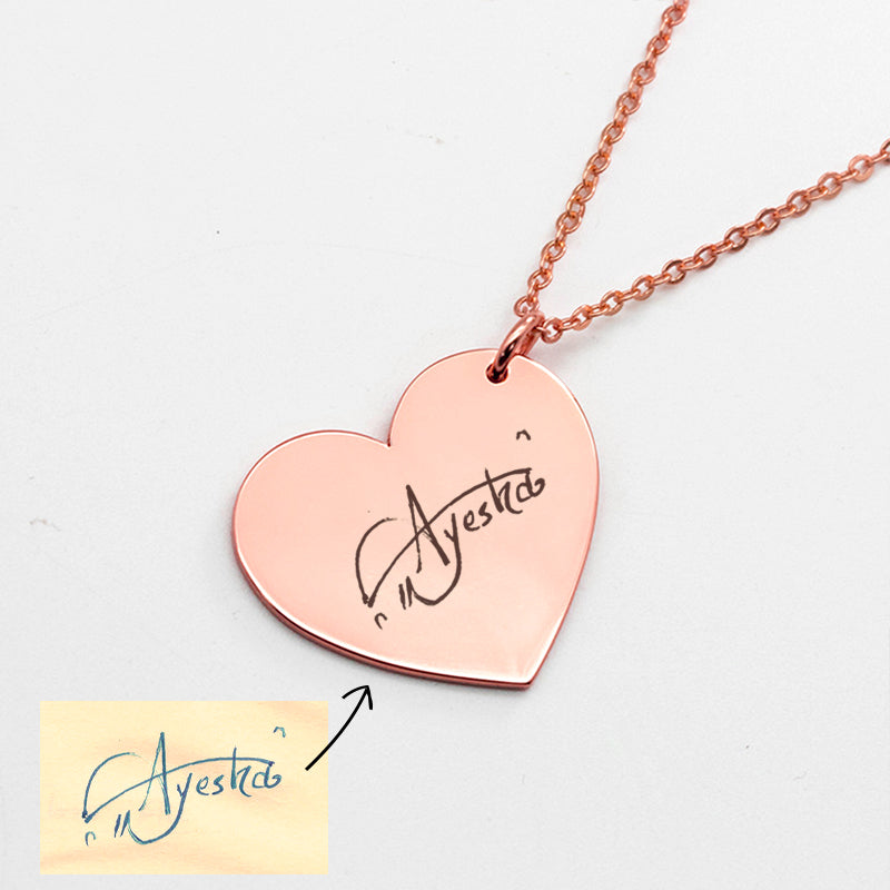 Custom Handwriting Necklace, Fingerprint Heart Necklace, Handwriting Gifts For Him Her - Oarse