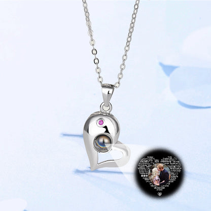 Heart Stitching Custom Photo Projection Necklace, Loving Couple Photo Projection Jewelry - Oarse