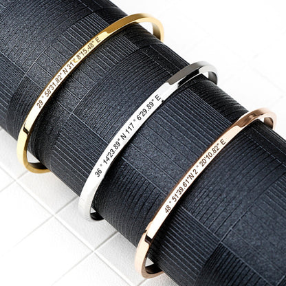 Personalized Engraved Bracelets Longitude And Latitude Bracelets Coordinates Cuff Bracelet - Oarse