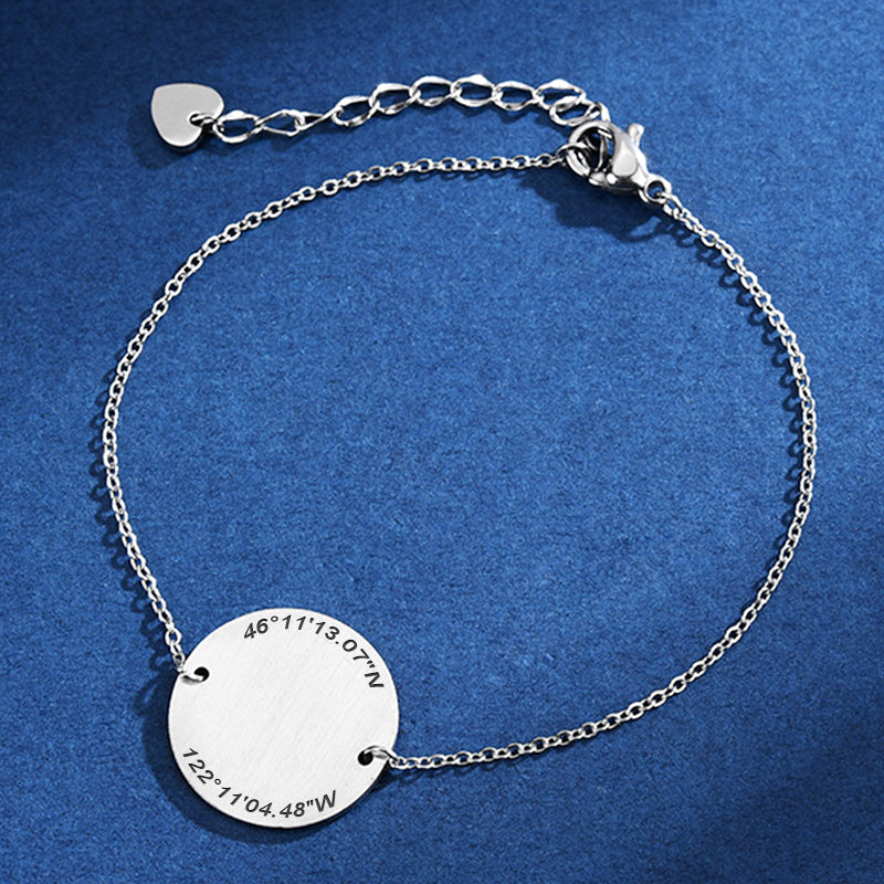 Custom Coordinate Bracelet Engraved Disc Latitude Longitude Bracelet - Oarse