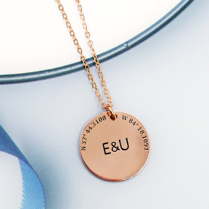 Longitude And Latitude Necklace Custom Engraved Disc Coordinates Necklace For Her Him - Oarse