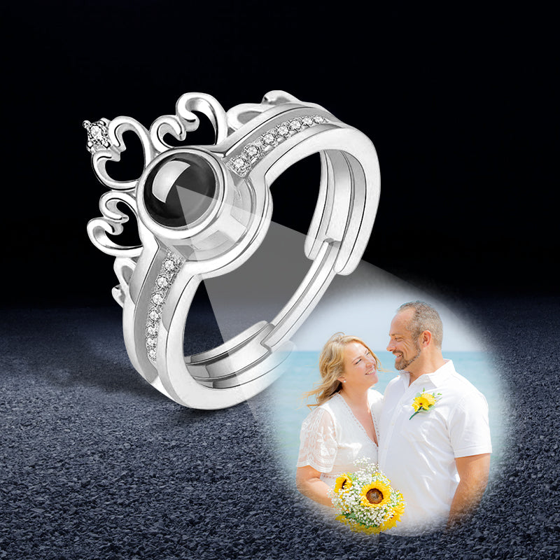 Heart And Crown Photo Projection Ring, Sterling Silver Photo Ring With Picture Projection - Oarse