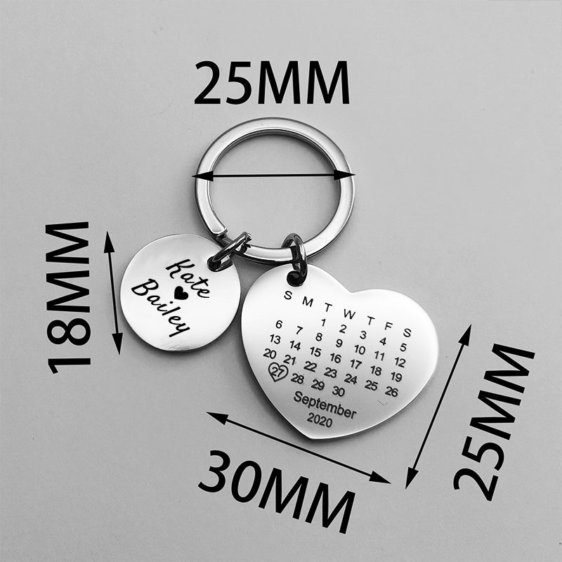 Heart Custom Engraved Keychain, Calendar Personalized Keychains - Oarse