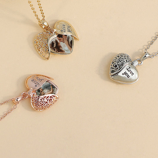 Love Heart Locket Necklace For Couples, Heart Photo Locket Necklace - Oarse