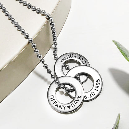 Circle Necklace With Names, Mens Personalized Necklace - Oarse