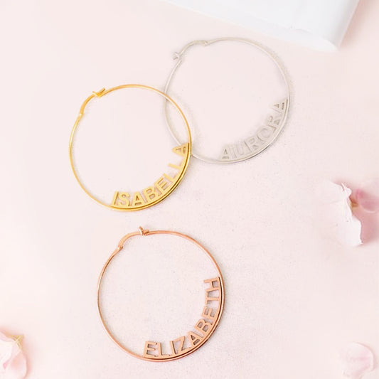 Custom Name Hoop Earrings, Earrings With Name On Them - Oarse