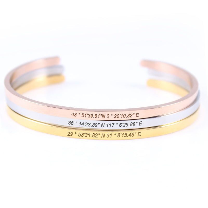 Personalized Engraved Bracelets Longitude And Latitude Bracelets Coordinates Cuff Bracelet - Oarse