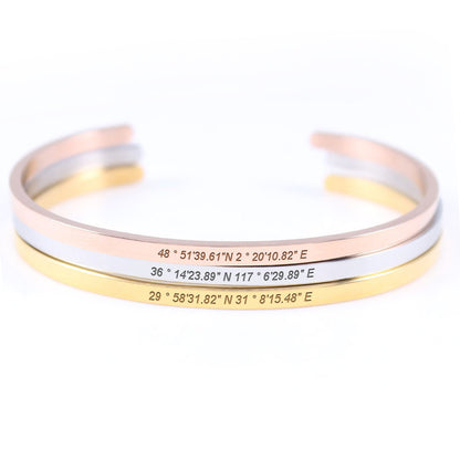 Personalized Engraved Bracelets Longitude And Latitude Bracelets Coordinates Cuff Bracelet - Oarse