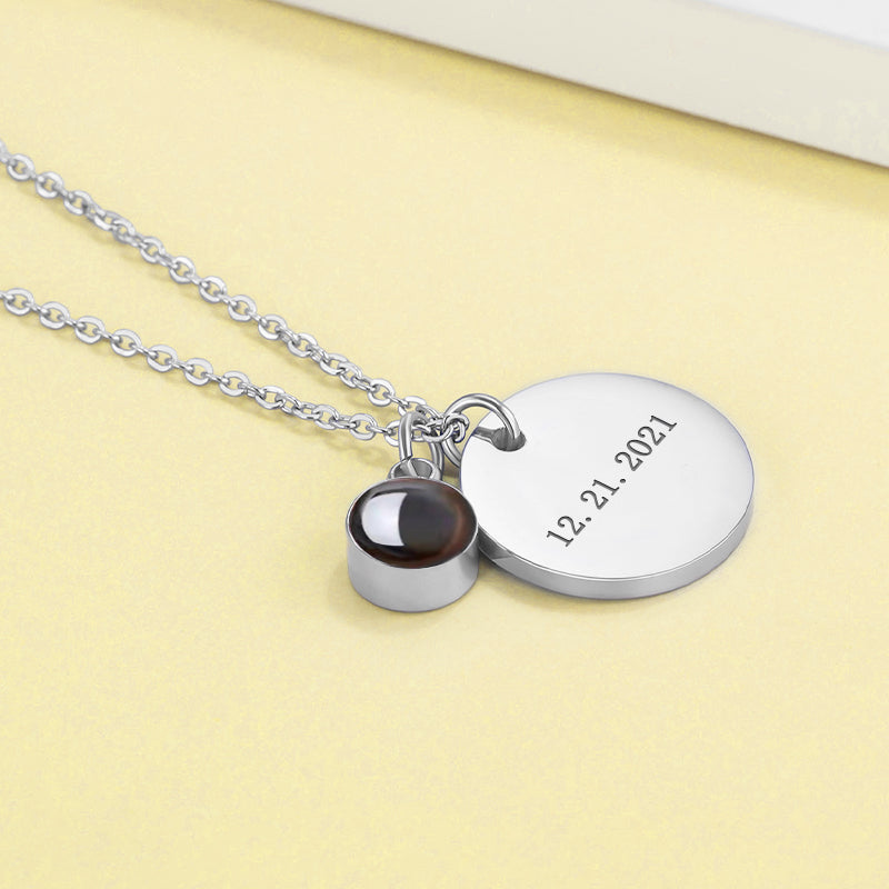 Projection Pphoto Necklace,Disc Necklace Personalized Pendant Engraved Chain - Oarse